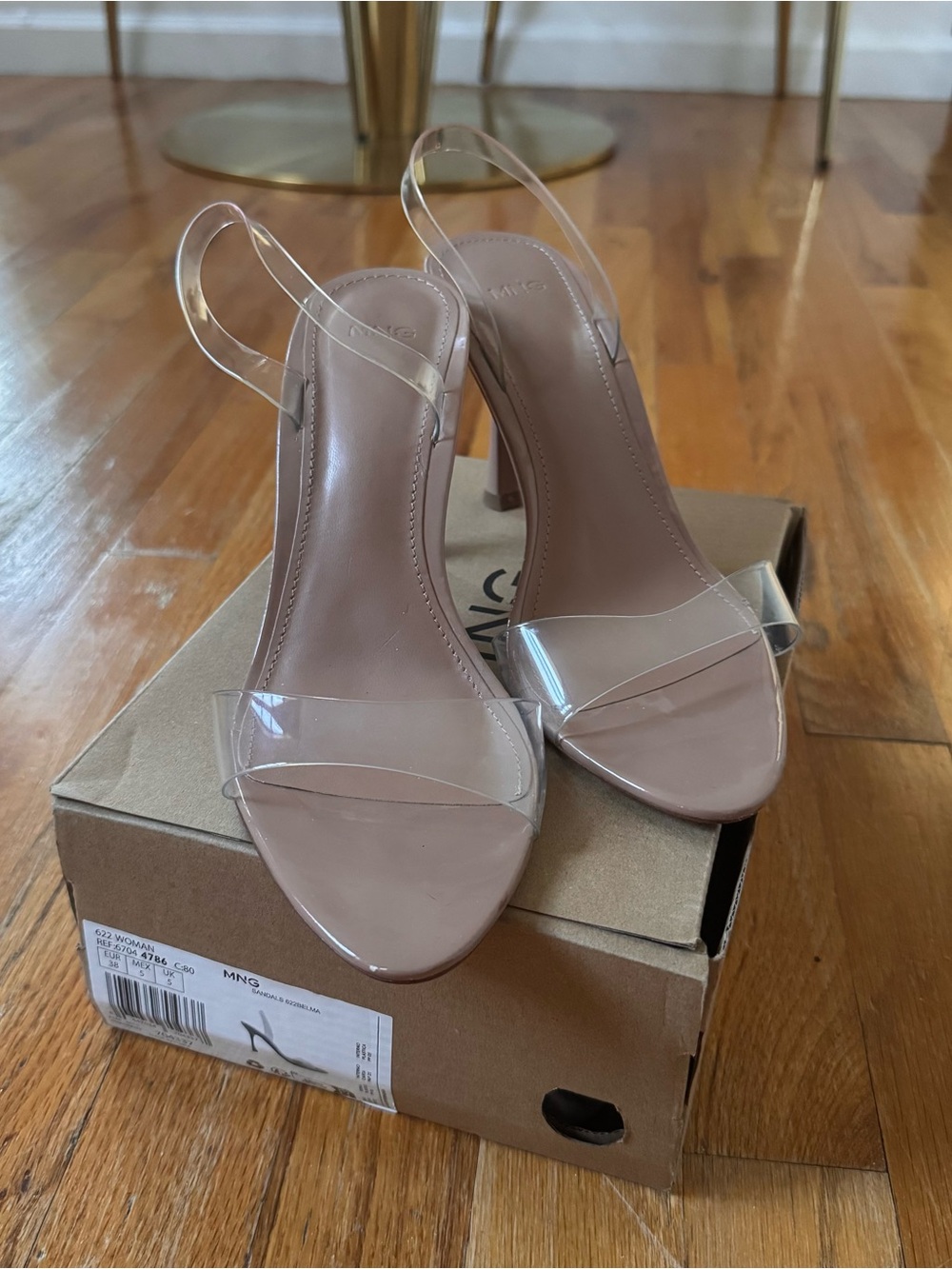 Mango Nude Clear-Strap Slingback Block Heels